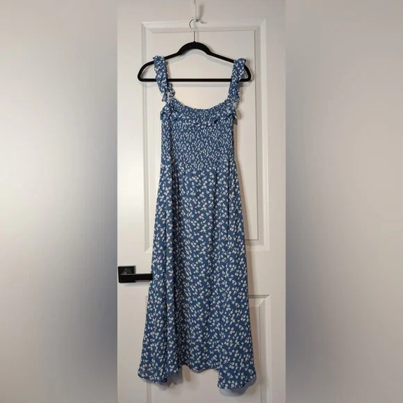 Reformation Siesta Midi Dress Blue White Floral Print Size Large